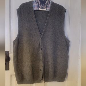 Vintage Eddie Bauer Cotton Knit Sweater-Vest V-Neck Gray Grandpa - XL